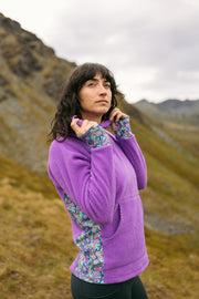 Climb On Fleece Hoodie in Alpenglow purple, side detail