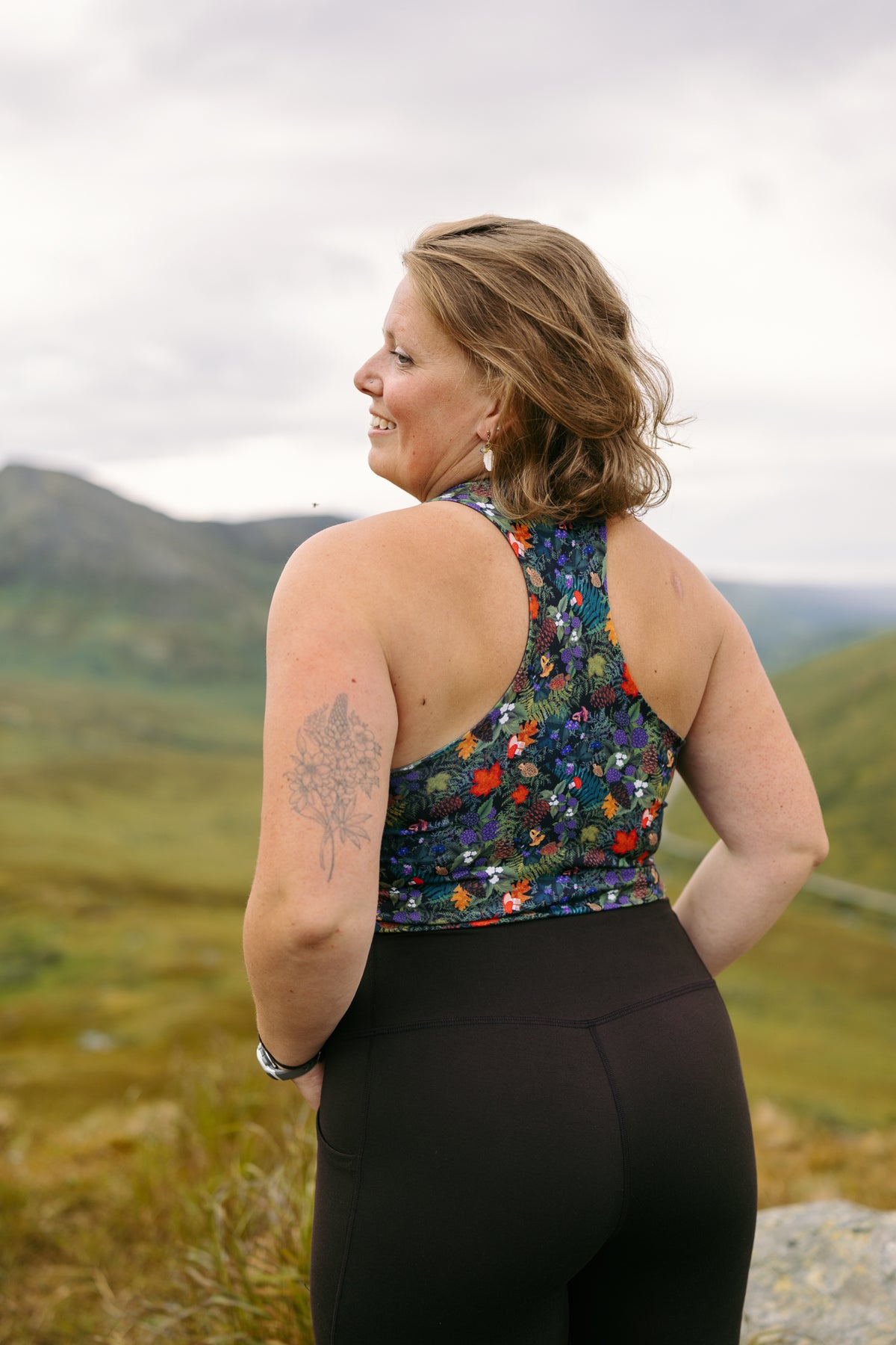 Commit Reversible Croptop in Trailmix/Down to Earth Print, back view